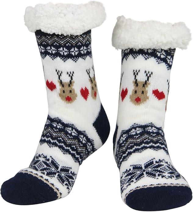 Slipper Socks for Women with Gripper - Winter Non Slip Thick Fuzzy Socks - Warm Cozy Christmas Gift