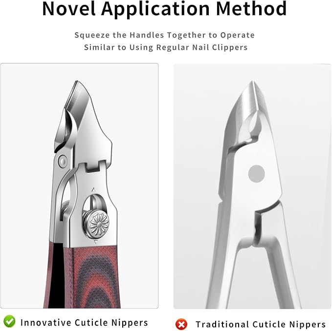 Professional Stainless Steel Cuticle Nippers for Manicurists, Safe Lock Cuticle Trimmer with G10 Non-Slip Handle and Splash Guard for Salon and Travel (Oval Red D)