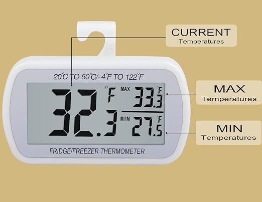 AEVETE 10 Pack Waterproof Digital Refrigerator Thermometer for Freezer Room | Fridge thermometer with magnetic Back large LCD, no Frills easy to read