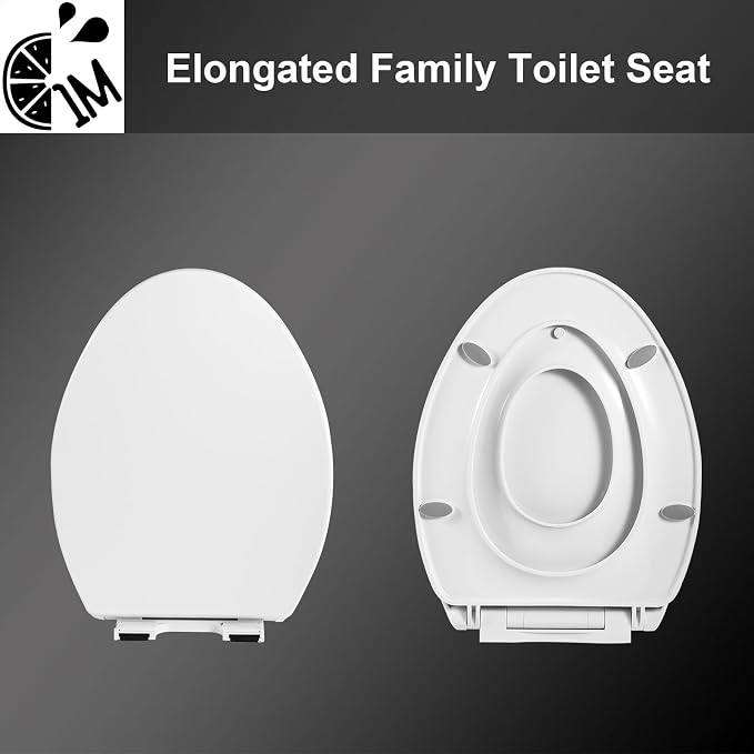 1M Family Toilet Seat, Patented Slow Close & Quick Releasing Technology, Anti-Wiggling, Easy to Install and Clean, Standard Elongated with Toddler Seat Built In (1 Piece)