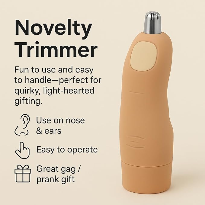 Finger Shaped Nose and Ear Hair Trimmer, Battery Operated Portable | Grooming Tool for Men and Women, Funny Gag Gift, Stocking Stuffer, Novelty Travel Accessory for Discreet Hair Removal