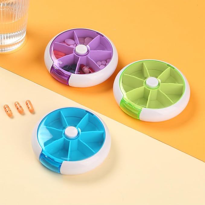 Pill Organizer Weekly 3PCS,INVODA Pill Case 7 Day 3 Times Medicine Pill Dispenser,Push Button Rotate Pill Planner with 7 Compartments