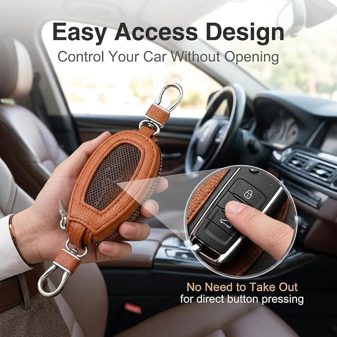 1PC Car Key Fob Case, Leather Car Key Holder for Purse, Automotive Smart Key fob Holder with Hook, for Remote Key Fob