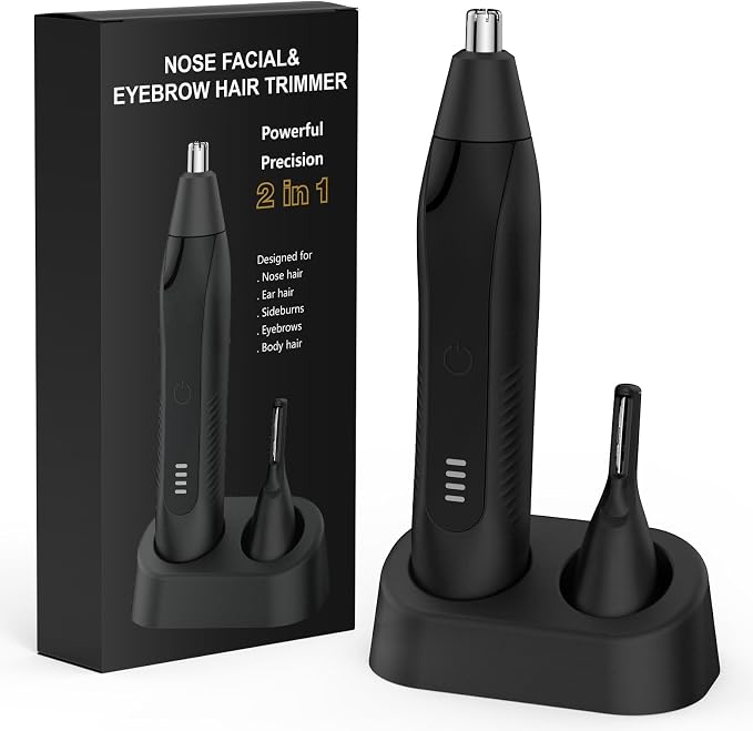 Nose Hair Trimmers for Men,Rechargeable Eyebrow Trimmer 2 in 1 Painless Multifunctional Ear and Nose Hair Trimmer with Dual Edge Blades Portable Design (Black)