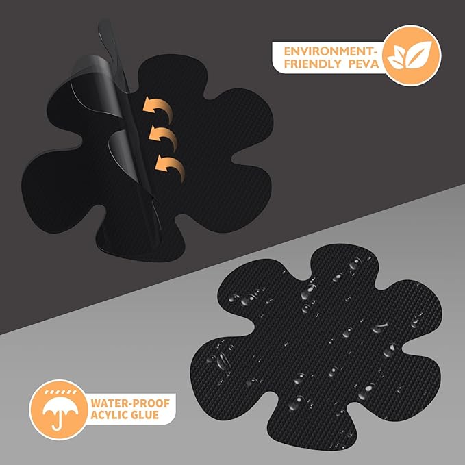 Non Slip Bathtub Stickers, 24 PCS Shower Safety Decals - Bathtub & Shower Floor Non Slip Stickers, Adhesive Decals Scraper for Stairs & Ladders (Flower Shape, Black)