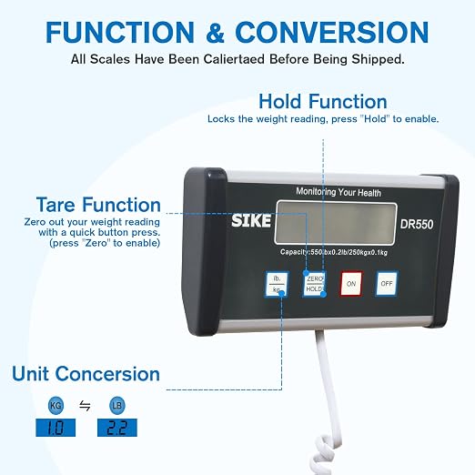 SIKE Digital Physician Scale, Medical Floor Scale for Body Weight, 550 lb Limit Professional Weight Scale, Portable Easy to Read Digital Display, Heavy Duty, Pound & KG Settings, 12.5" x 12" Platform | Portable