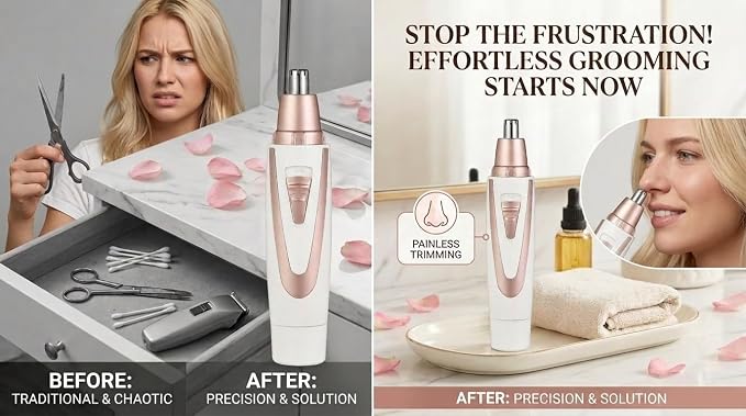 Ear and Nose Hair Trimmer Clippers: 2026 Professional Painless Eyebrow & Facial Hair Trimmers Remover for Women, Battery-Operated Nasal Clipper, Dual Edge Waterproof Blades for Easy Clean, Pink