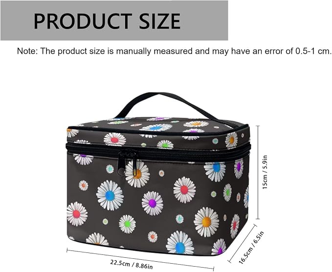 Color Daisy Flowers Makeup Bag Travel Cosmetic Bag Floral Organizer Toiletry Bag, Small Flower Pattern Make Up Bags with Compartments for Women
