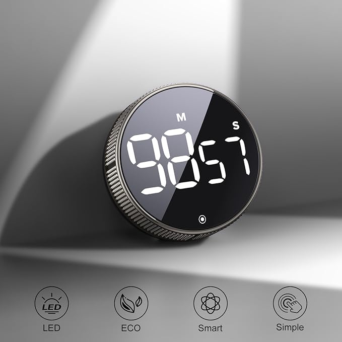 BlueSnail Kitchen Timer with LED Digital Display Smart Efficana for Home Classroom Gym Office, Volume and Brightness Adjustable Productivity Timer (Guncolor)