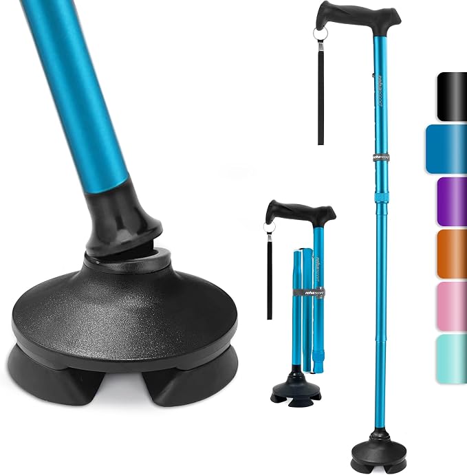 Rehaescort Walking Cane for Men & Women - Folding, Adjustable, Lightweight, Walking Canes for Seniors Balance, Free Standing, Pivot Tip, Soft Handle, Foldable Walking Sticks with Travel Bag