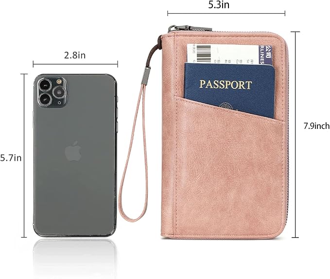 Family Passport Holder for Travel Women and Men Multiple RFID blocking Passport Holder MultiFunction Passport Wallet Passport Case Passport cover with Zipper