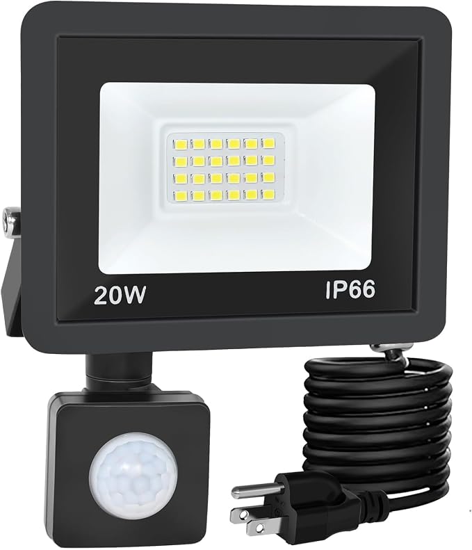 Motion Sensor Flood Light Outdoor, Plug in Motion Sensor Light with 4.9ft Cord, IP66 Waterproof Floodlights with Photocell 6000K Super Bright Security Light for Garden Patio