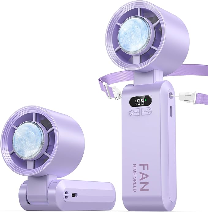 Handheld Portable Turbo Fan with Ice Cooler, Speed (1-199) 5500mAh Rechargeable Personal Fan,[20H Cooling Time] Mini Yet Powerful [20000 RPM] Small Pocket Fans for Travel/Outdoor/Home/Office, Purple