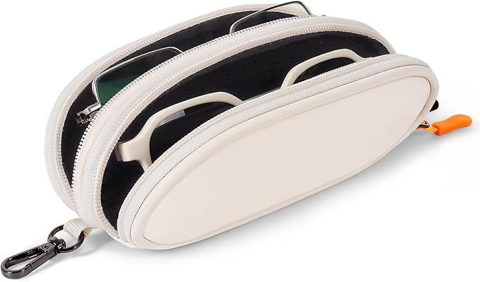 Double Eyeglasses Case Soft Portable Zipper Sunglasses Pouch with Keychain Clip for Men Women