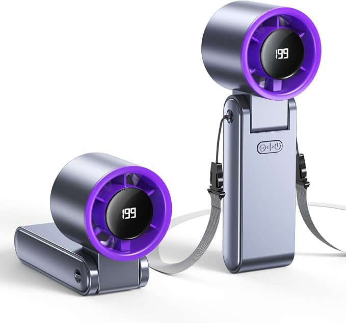 Portable Handheld Turbo Fan, 199 Gear Speed, 24 Hs Cooling Time, 5500mAh Rechargeable Mini Personal Hand Fan, Foldable Design, Travel Essentials, Beach Vacation, Gifts for Women, Men,Grey Purple