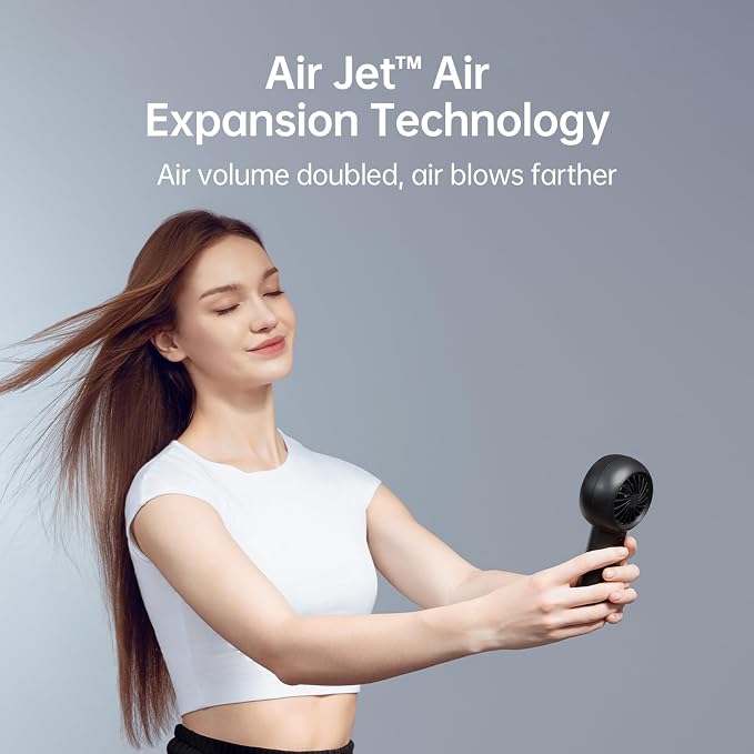 JISULIFE Portable Handheld Turbo Fan Rechargeable 6000mAh 5-Speed (Black) | Up to 18H max cooling, Personal Battery Powered Pocket Fan for Travel/Outdoor/Vacation/Concerts, Birthday Gifts for Women