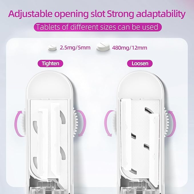 DUBSTAR Pill Cutter Splitter for Small and Tiny Pills, Multiple Cutters for Small or Large Pills, Adjustable Pill Splitter with Centering Device and Blade Guard for Multi Tablets (White)