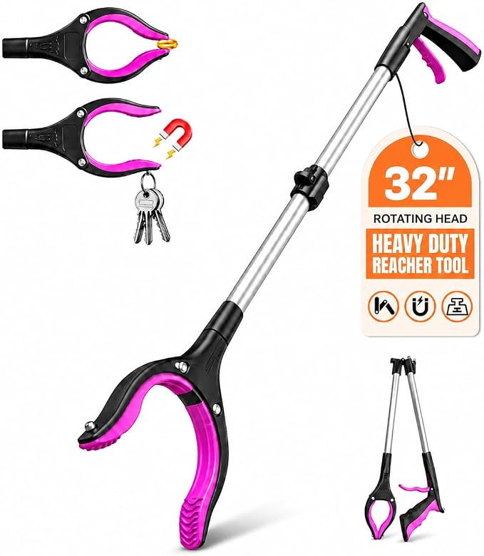 32" Grabber Reacher Tool, LEGENDONE Foldable Reacher Grabbers Pickup Tool for Senior, Heavy Duty Upper Gripper, Wide Claw Trash Picker, Strong Grip| Powerful Magnet| 360° Rotating Head