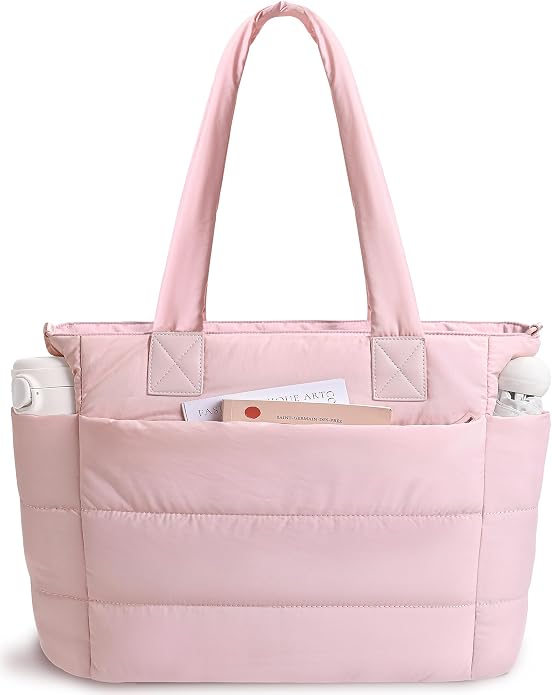 Puffer Tote Bag for Women Quilted Nurse Bag Lightweight Work Bag for Teacher Travel Handbag with Multiple Pockets