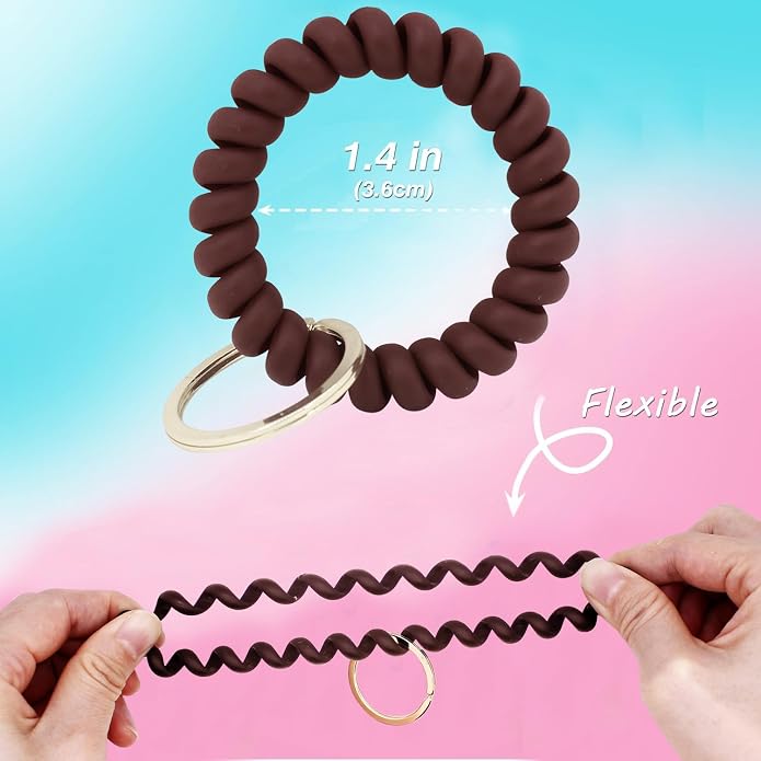 BIHRTC Stretchable Wristband Wristlet Keychain Elastic Coil Spring Spiral Key Chain for Gym Pool Sauna Outdoor Activities