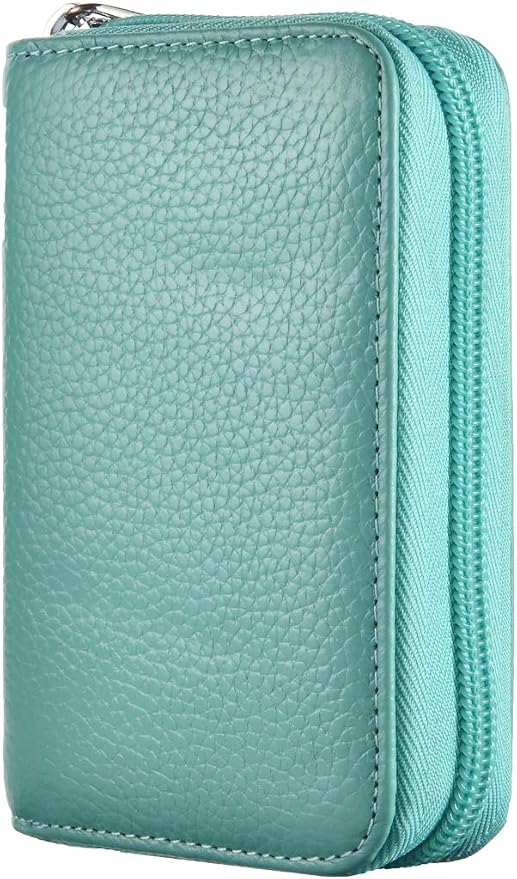 Easyoulife Genuine Leather Credit Card Holder Zipper Wallet With 26 Card Slots