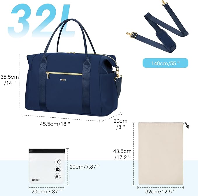 WANDF For Spirit Airlines Personal Item Bag 18x14x8 Underseat with Wet Pocket & Shoe Compartment & Tsa Approved Toiletry Bag