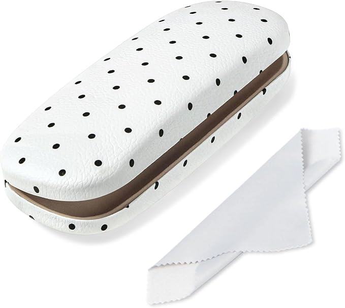 Glasses Case Hard Shell, Cute Sunglasses Case for Women Leather Protective Case for Eyeglass with Cleaning Cloth