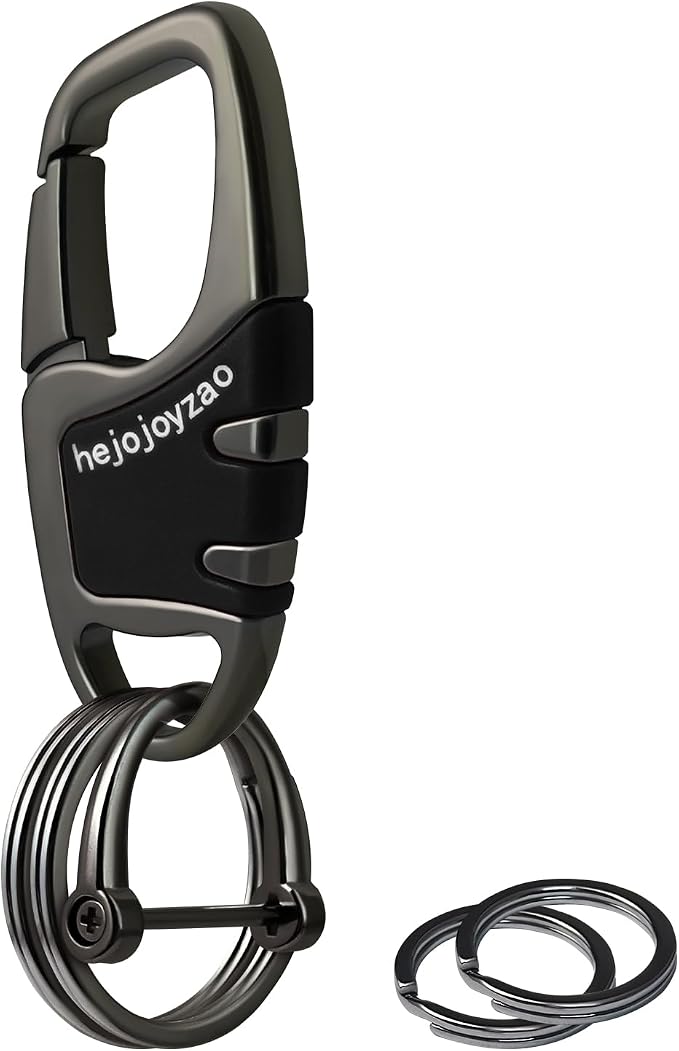 Keychain Carabiner Clip,Heavy Duty Belt Loop Car Key Ring Holder | Durable metal build, mens EDC accessory, 4 key rings, secure locking D-ring, fits belt loops, holds home, car key fobs