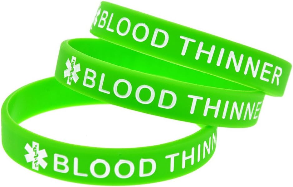 LiFashion LF 3Pcs Silicone Rubber Chain Medical Blood THINNER Bracelet Health Alert Monitoring Systems Emergency Cuff Wrap Wristband for Men Women
