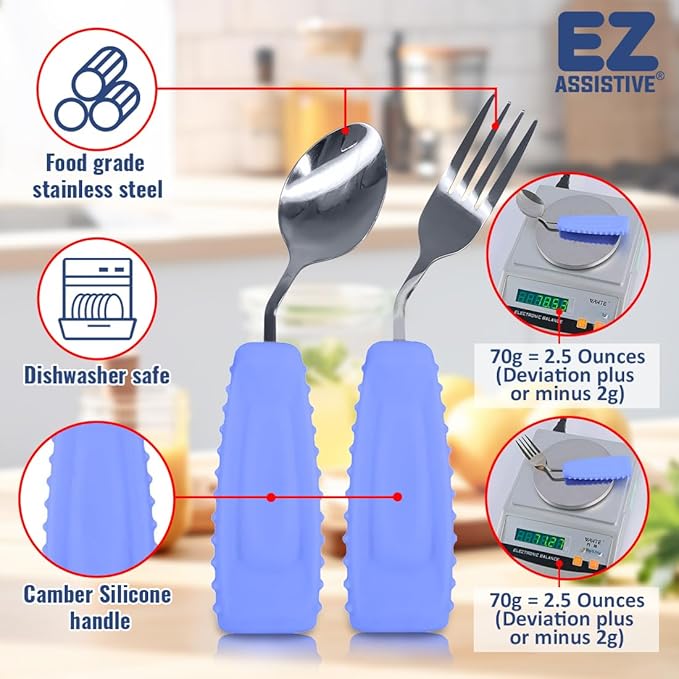 Adaptive Utensils, Weight Utensils for Tremors and Parkinson Patients, Utensil Set Spoon and Fork for Elderly (Left Hand - 1 Set Purple Spoon and Fork)