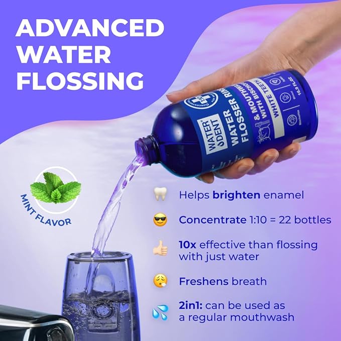 Concentrated Water flosser Rinse & mouthwash Teeth WHITENING | Add to Water Flossers| Fruit Flavor | 1 Pack = 16.9 fl.oz | Peroxide Free. Made in USA