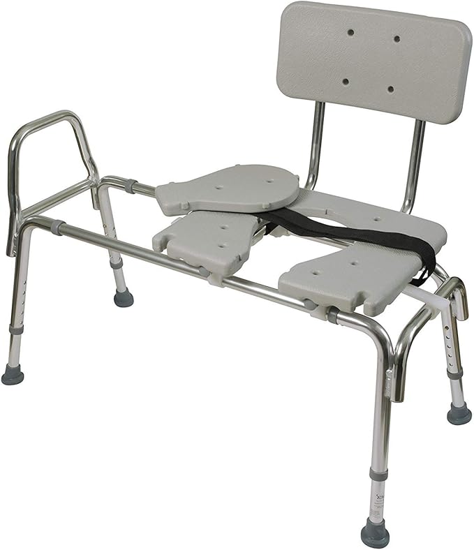DMI Tub Transfer Bench and Shower Chair with Non Slip Aluminum Body, FSA Eligible, Adjustable Seat Height and Cut Out Access, Holds Weight up to 400 Lbs, Bath and Shower Safety, Transfer Bench
