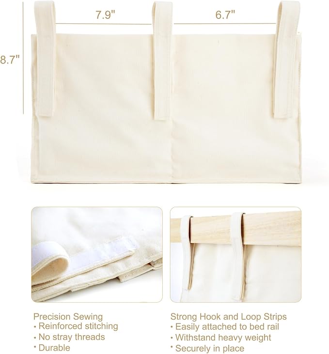 Mkono Bedside Caddy, Macrame Bunk Bed Hanging Organizer, 7 Pockets Ivory | Dorm Room Essentials, Boho Storage Bag, Remote Books Magazines Phone Snacks Drinks Holder, Bedroom Nursery Loft Baby Bed Rail