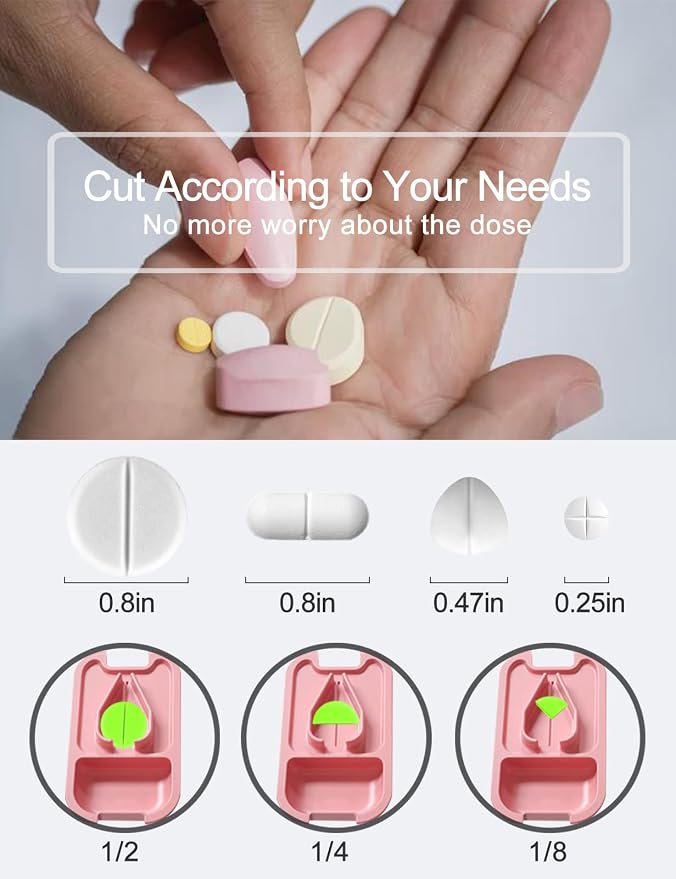 DUBSTAR Small Pill Cutter, Pill Cutter Splitter for Small and Tiny Pills, Portable Pretty Pill Cutters for Large Pills, Cuts Vitamins Tablets for Purse Pocket (2 PCS Pill Cutters, Blue+Pink)