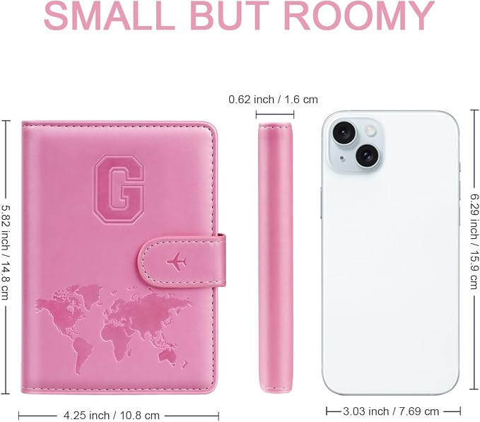 Passport Holder Cover Initial Letter A-Z Travel Wallet Personalized | Travel Essentials, Embossed Design, RFID Blocking, Personalized Gift, Passport Book Holders for Women Girls, Pink-G