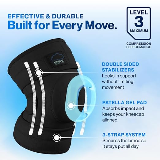 Modvel ELITE Knee Brace for Men & Women – Patella Gel Pads & Side Stabilizers for ACL, Meniscus Tear, Arthritis & Injury Recovery – Maximum Support for Running, Sports & Joint Pain Relief