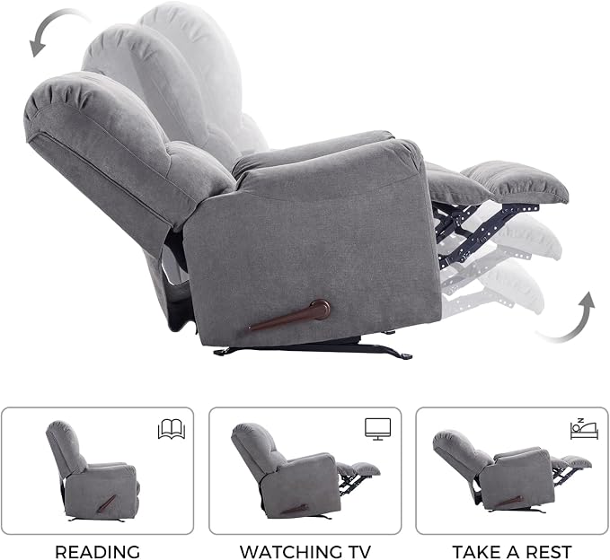 Rocker Recliner Chair for Adults Set of 2,Manual Recliner Chair with Overstuffed Backrest and Armrests, Soft Fabric Manual Rocking Reclining Sofa for Living Room,Grey