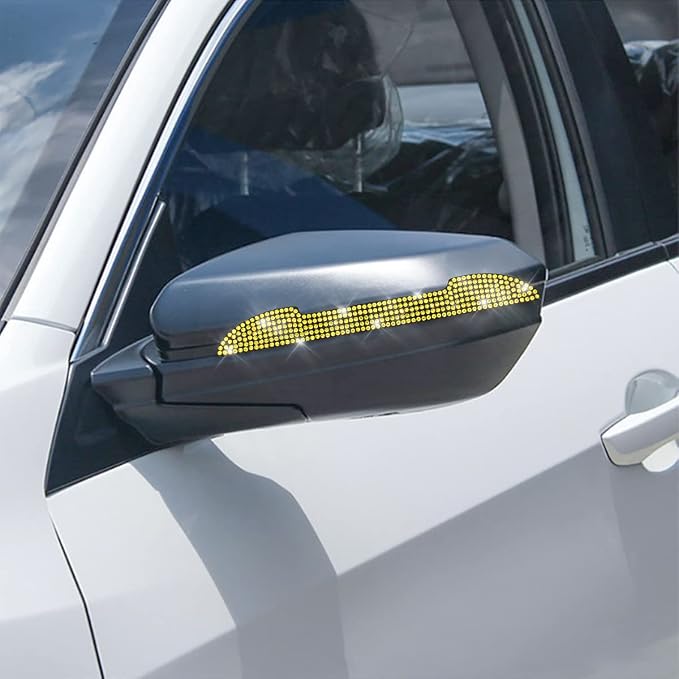 4PCS Bling Car Door Handle Scratch Protector, Yellow | 5.75x0.39 Inch, Universal fit, side panels/mirror edges, stainless steel, rhinestones, adhesive backing, exterior accessories