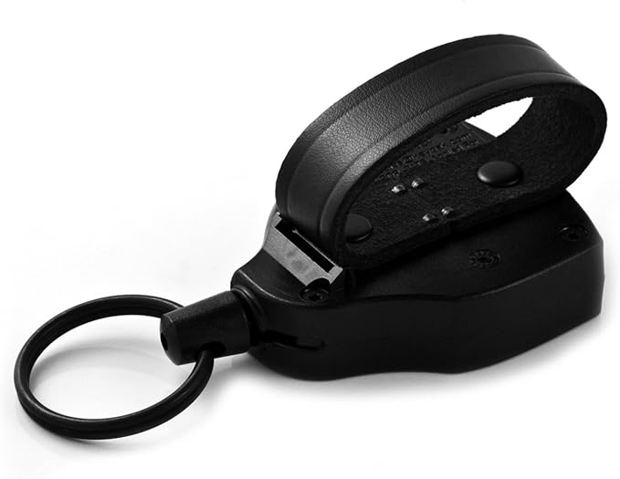 KEY-BAK SUPER48 Locking Retractable Keychain, Durable Polycarbonate Case, Leather Belt Loop, and Oversized Split Ring