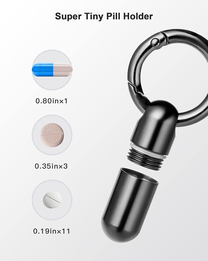 TISUR Small Titanium Keychain Pill Holder, Pocket Pill Case for Travel | Waterproof Pill Fob,Portable Pill Box Container,Purse Pill Organizer Tube