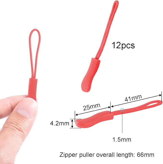 CooBigo 12Pack Zipper Pull Replacement, Golf Bag Zipper Pull Replacement Tab for Backpack, Jackets, Pants, Boots, Coats, Luggage - Red(Universal Extender), #10 Red(12 PACK)