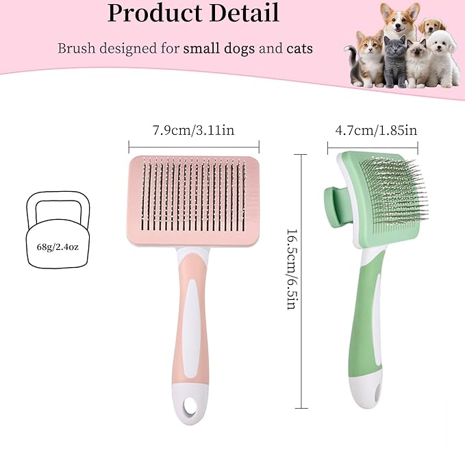 Self Cleaning Slicker Dog Brush for Small Long-Haired Breeds, One-Click Hair Removal, Puppy Essentials, Fit Yorkie, Shih Tzu, Maltese, Maltipoo, Pomeranian, Pet Grooming Tool (Light Pink)