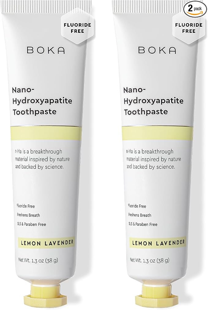 Boka Fluoride Free Toothpaste, Nano Hydroxyapatite Toothpaste, Appropriate for Sensitive Teeth - for Adult Oral Care - Lemon Lavender Flavor, 1.3 Fl Oz 2Pk