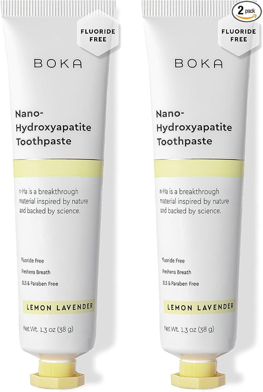 Boka Fluoride Free Toothpaste, Nano Hydroxyapatite Toothpaste, Appropriate for Sensitive Teeth - for Adult Oral Care - Lemon Lavender Flavor, 1.3 Fl Oz 2Pk