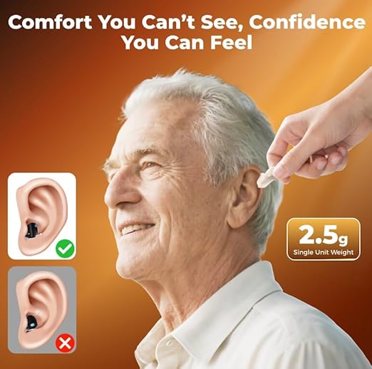 LINNER Saturn 2025 OTC Hearing Aids for Senior & Adult, Rechargeable Amplifiers with Comfort Design, Noise Cancellation for Aid & Assist Hearing, Discreet & Nearly Invisible In-Ear Device (Beige)