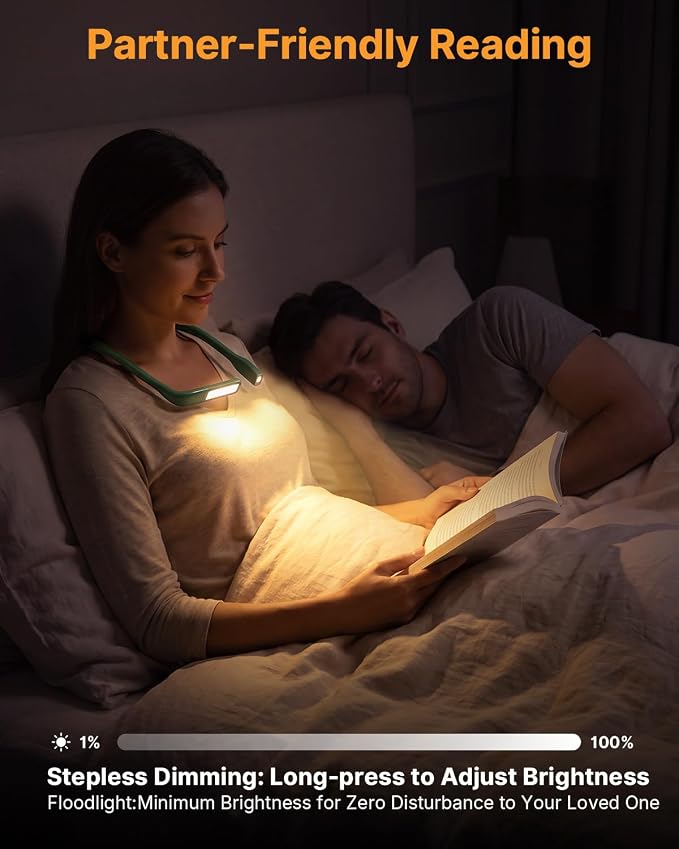 Bendable Neck Light with Storage Case, Dimmable Reading Light | Eye Care, Foldable, Ergonomic, Comfortable, 80H Rechargeable Book Lamp, Knitting Crafting Crocheting Sewing Supplies