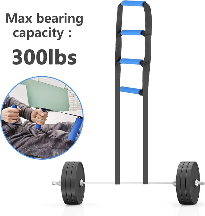 Bed Ladder Assist,Pull up Helper and Sit up Helper 4 Handle Grips,Bed Rail Assistance Devices Adjustable Length Bed Lift for Most Beds Mobility Aid for Elderly, Handicapped,Injured (95 INCHES)