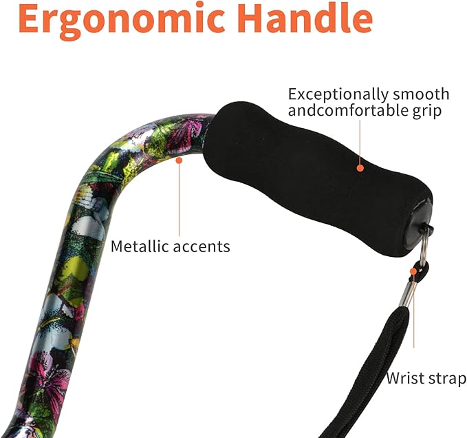Floral Canes for Women Folding Cane for Stability with Non-Slip Base, Adjustable Walking Cane for Seniors - Lightweight Collapsible Walking Sticks with T & Offset Handle
