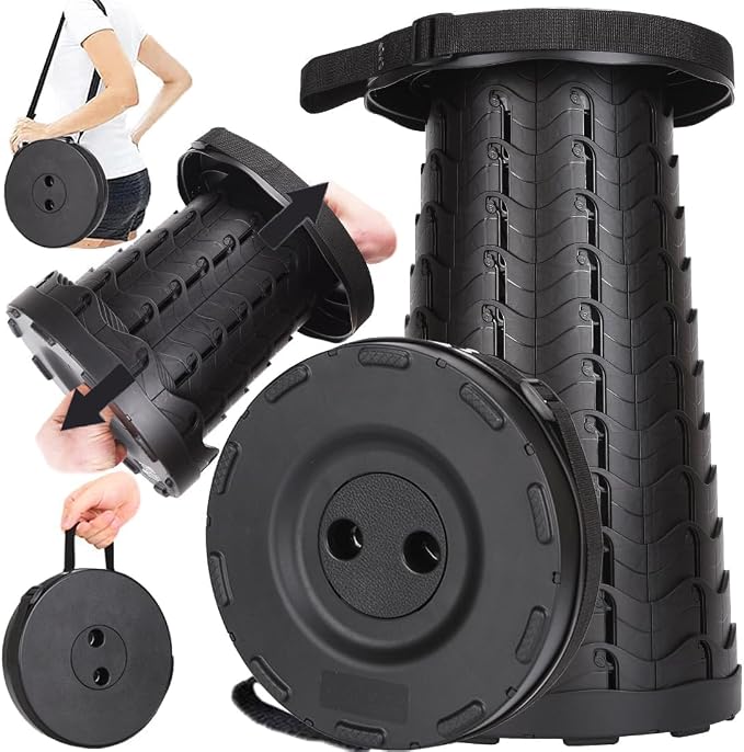 Fishboy Collapsible Stool for Adults, Portable Folding Camping Seat, 400lbs | Lightweight but sturdy, retractable telescoping design with adjustable heights for fishing, hiking, travel, festivals, BBQ