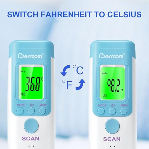Berrcom Infrared Forehead Thermometer for Adults and Kids | Non-contact digital thermometer with fever alert, LCD, touchless for home, fast & accurate